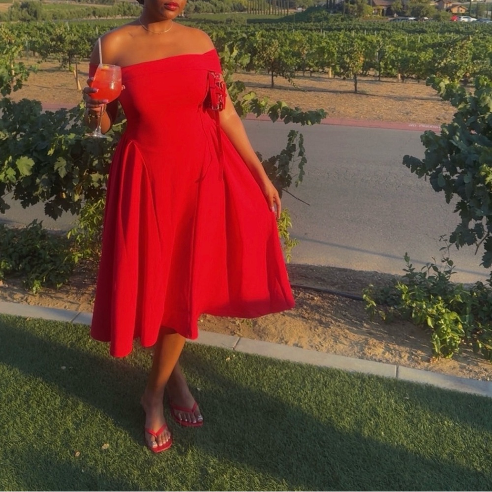 Elegant Red Off-Shoulder Dress